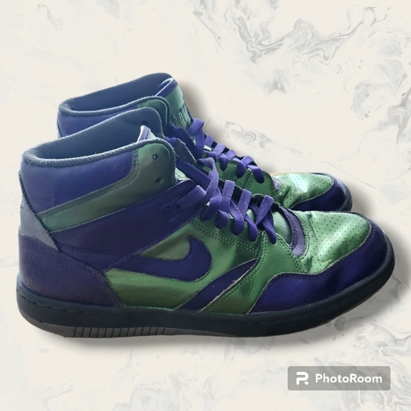 💎Custom Painted Nike Dunk High Top Sneakers Green Purple Size 9.5 EUC - Picture 3 of 7